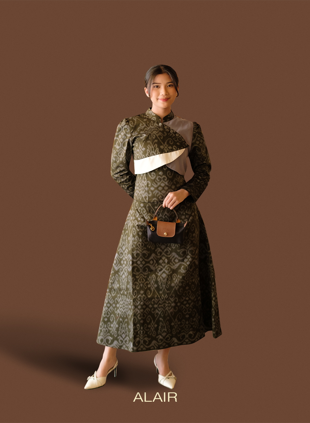 ALAIR | Kirana Set Blazer & Skirt Tenun Wanita - Olive - Foto 1